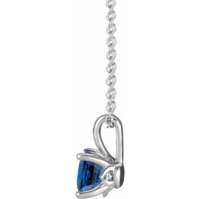 14K White 4 mm Natural Blue Sapphire 16-18" Necklace