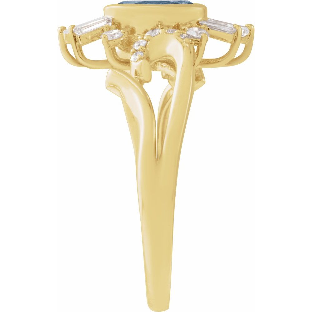 
                  
                    14K Yellow Natural London Blue Topaz & 1/2 CTW Natural Diamond Halo-Style Ring
                  
                