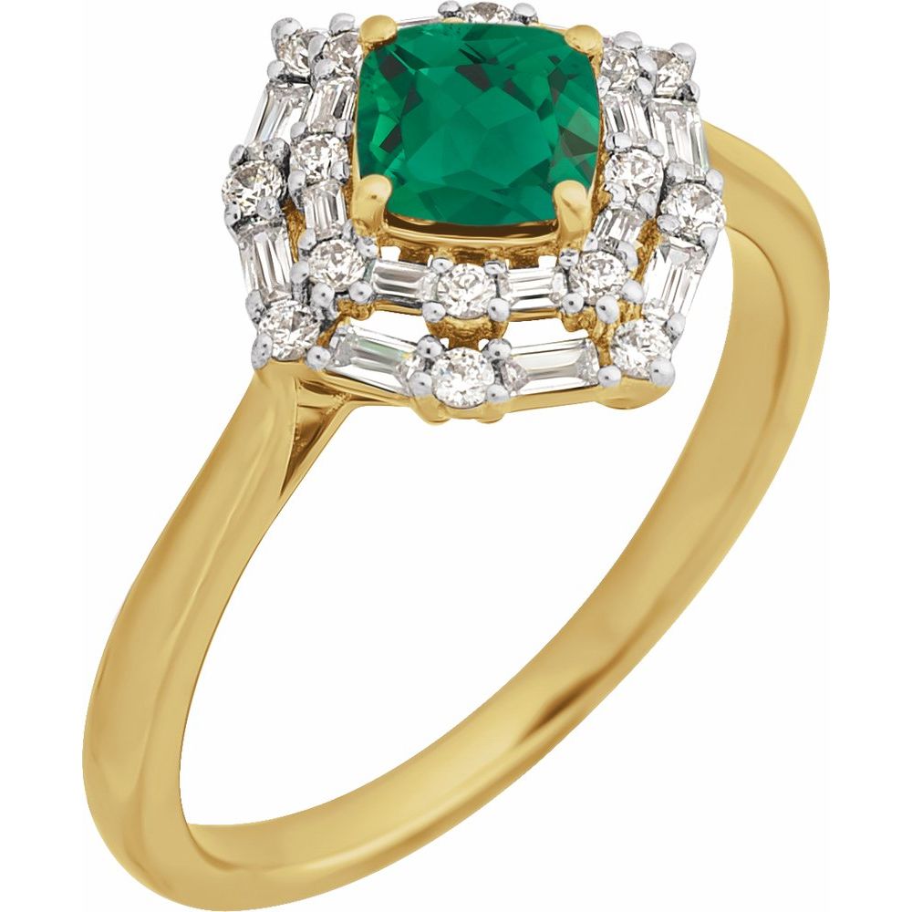 14K Yellow Natural Emerald & 1/3 CTW Natural Diamond Ring