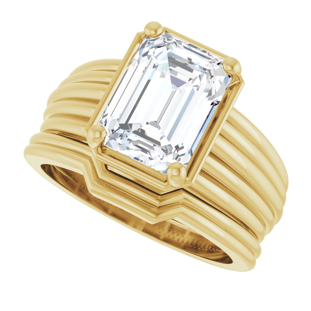 Approx. 3 CT Lab-Grown Emerald-Cut Diamond Vintage-Inspired Ring in 14K Yellow Gold