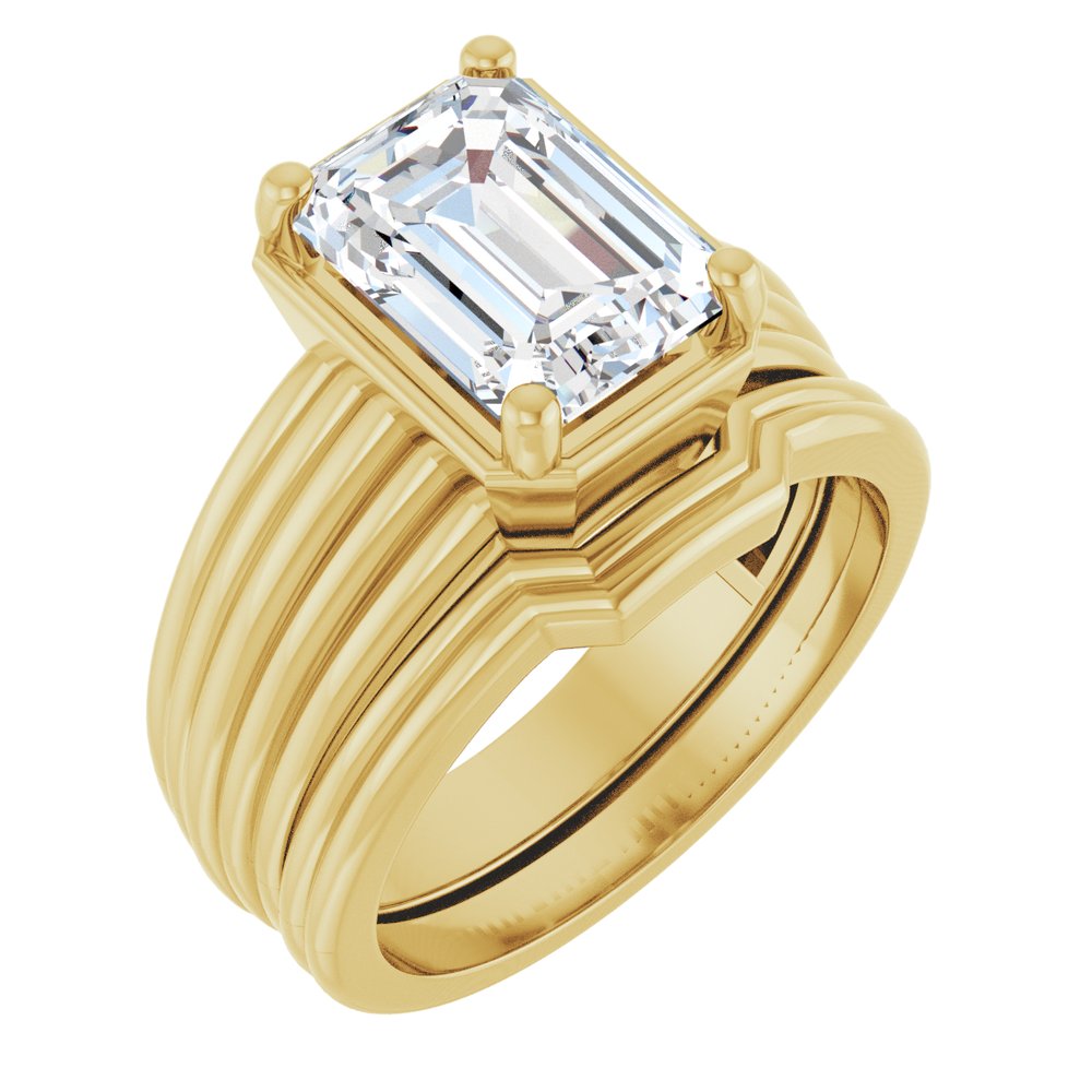 Approx. 3 CT Lab-Grown Emerald-Cut Diamond Vintage-Inspired Ring in 14K Yellow Gold