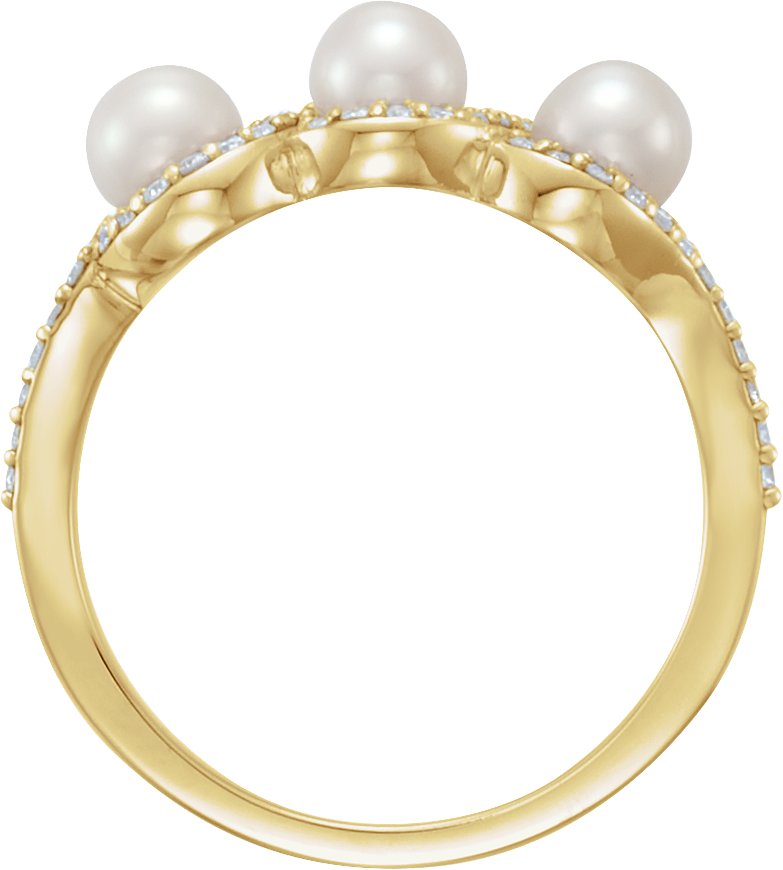 14K Yellow Gold Cultured White Freshwater Pearl & 1/5 CTW Natural Diamond Halo-Style Ring