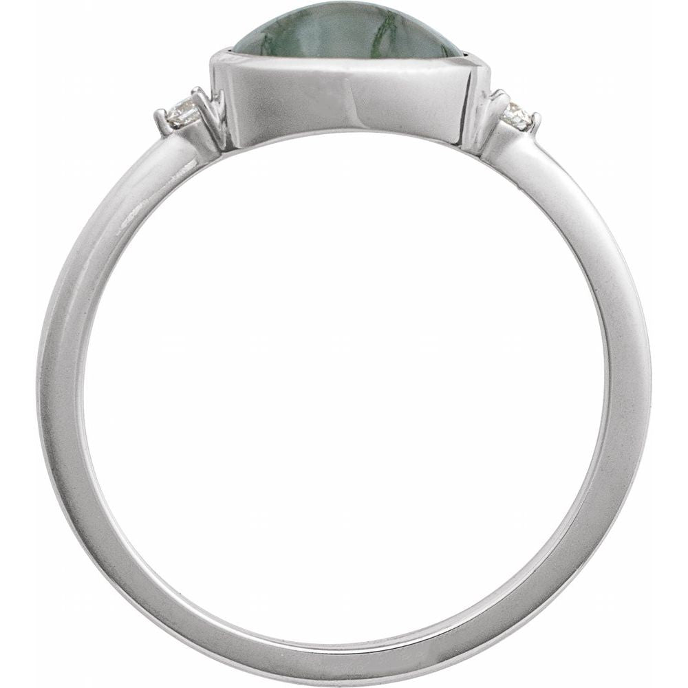 Sterling Silver Natural Moss Agate & .03 CTW Natural Diamond Ring