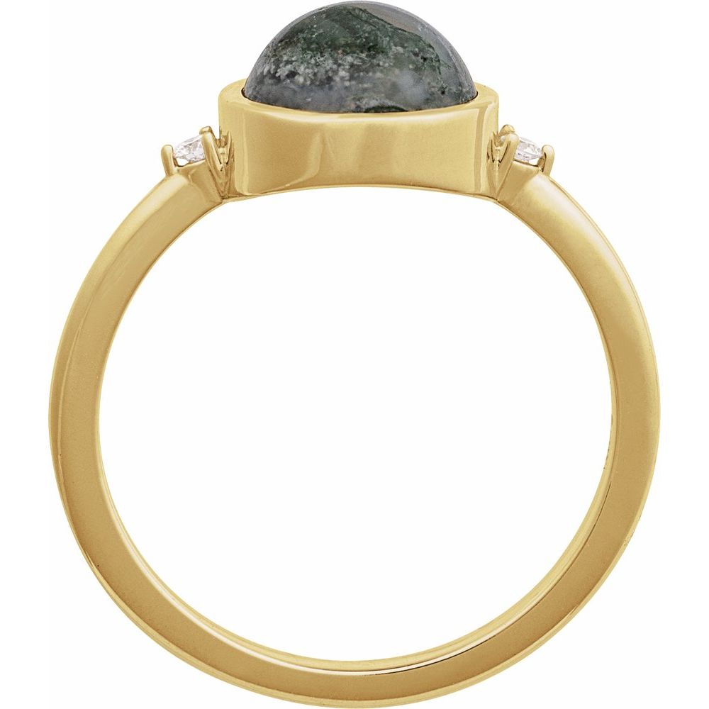 14K Yellow Natural Moss Agate & .03 CTW Natural Diamond Ring
