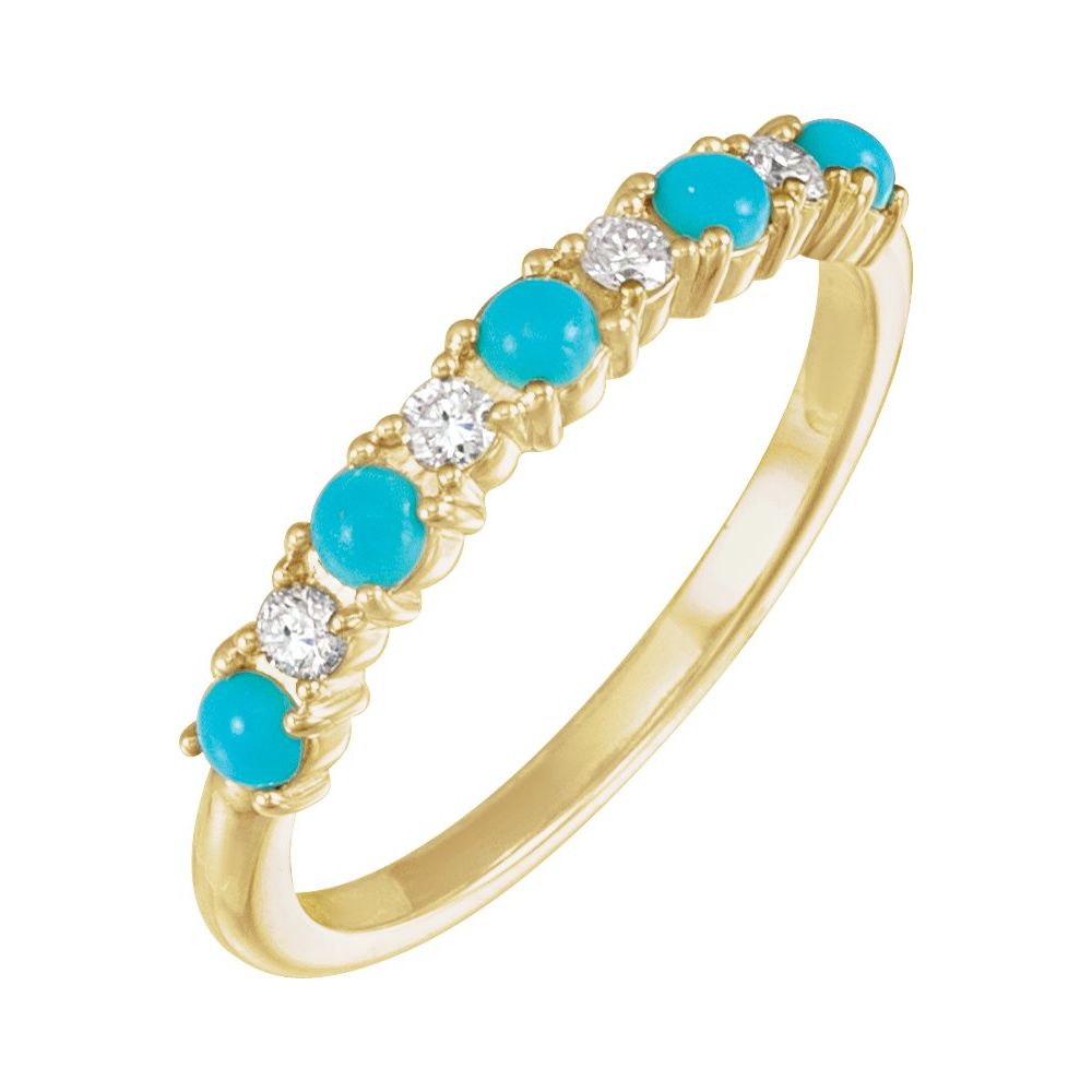 14K Yellow Natural Turquoise & 1/8 CTW Natural Diamond Ring