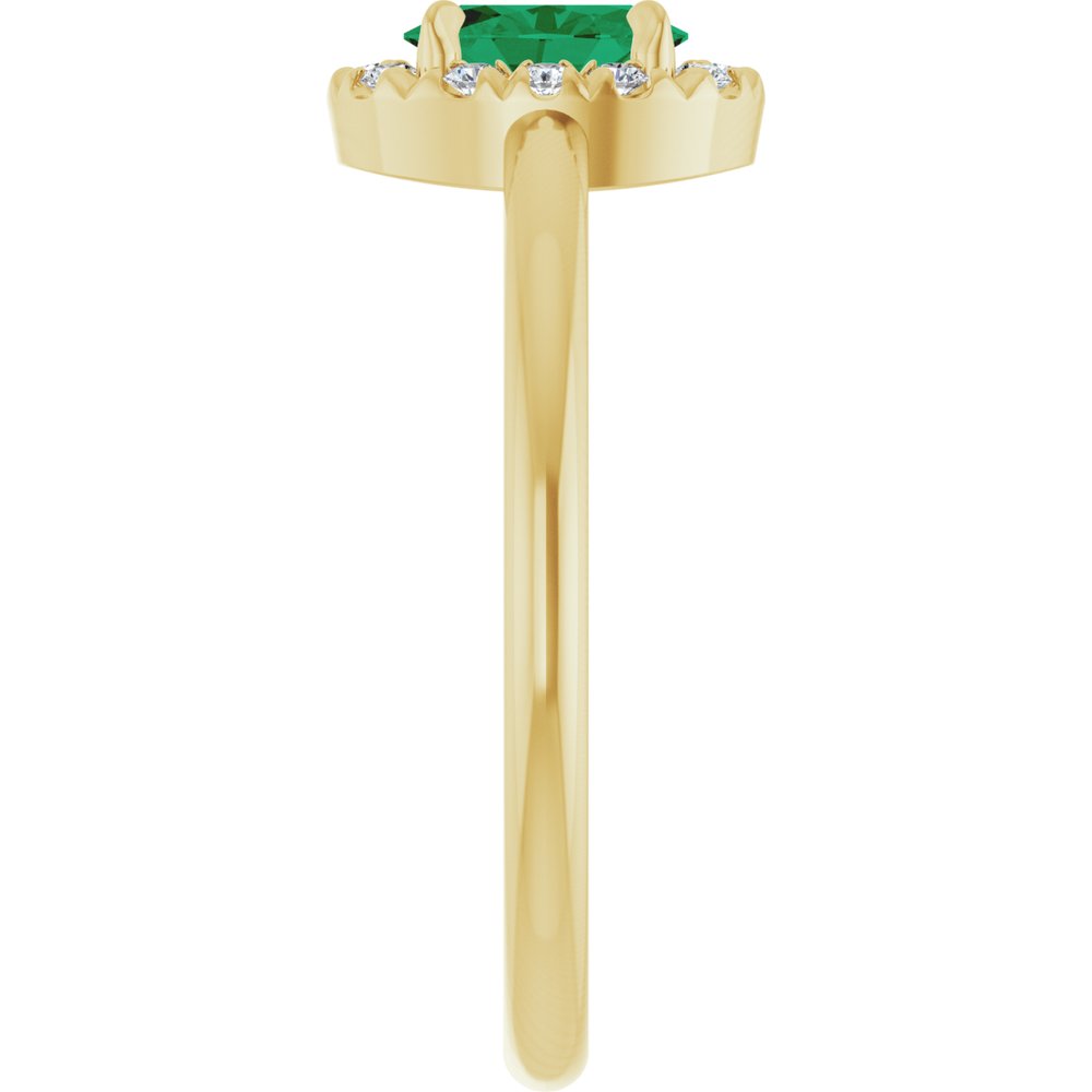 
                  
                    14K Yellow Lab-Grown Emerald & 1/10 CTW Natural Diamond French-Set Halo-Style Ring
                  
                