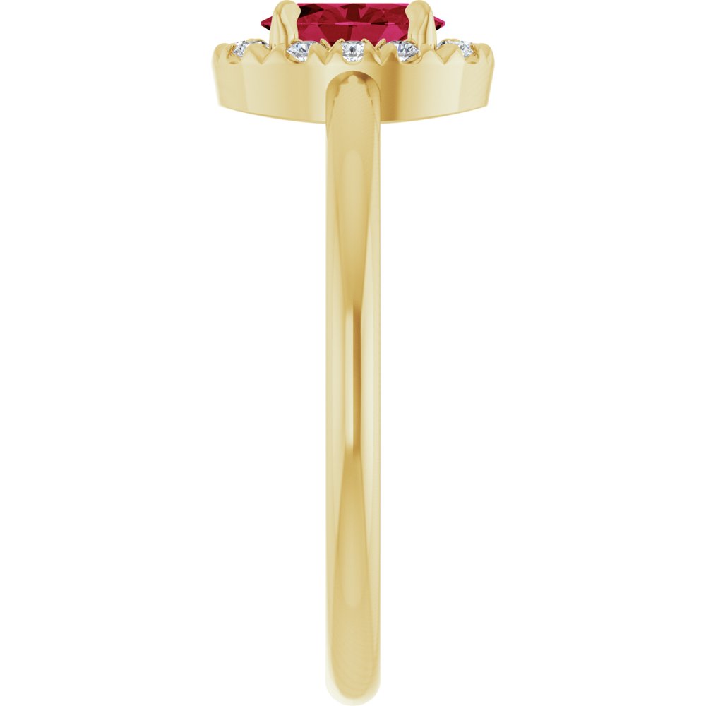 
                  
                    14K Yellow Lab-Grown Ruby & 1/10 CTW Natural Diamond French-Set Halo-Style Ring
                  
                