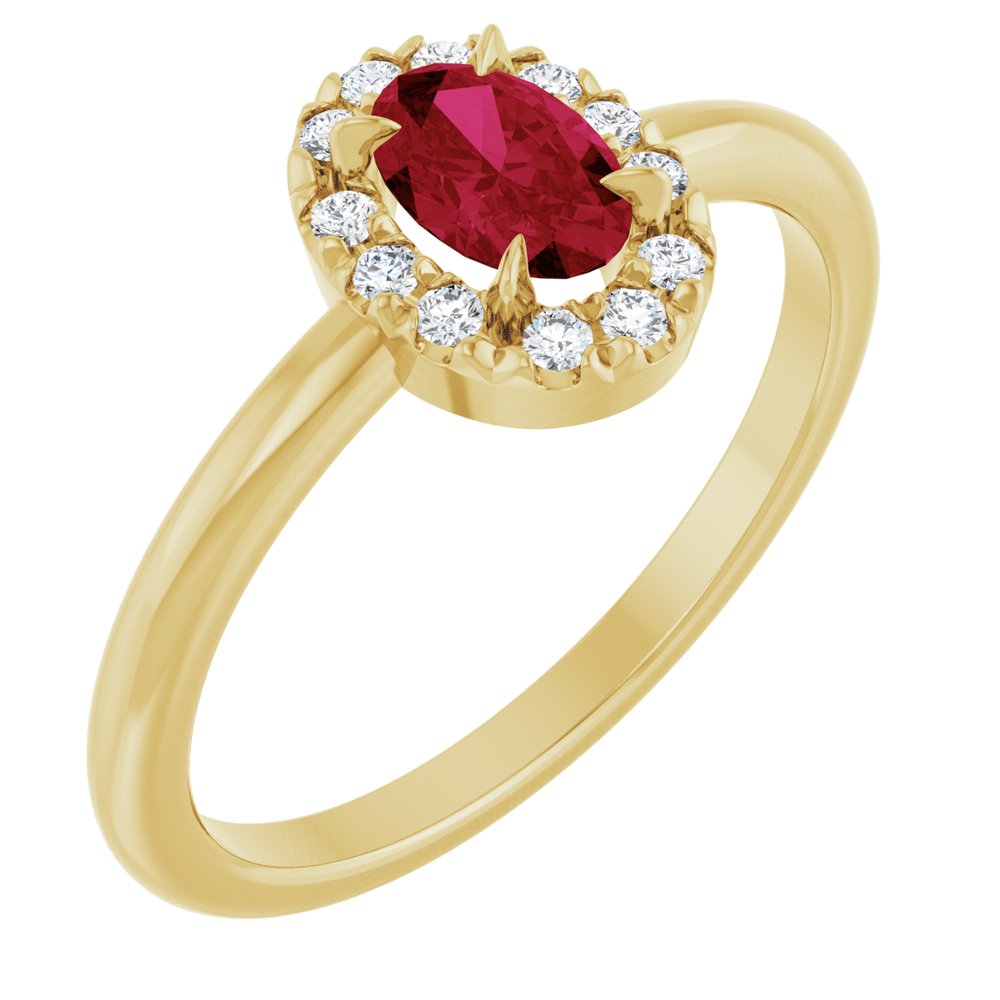14K Yellow Lab-Grown Ruby & 1/10 CTW Natural Diamond French-Set Halo-Style Ring