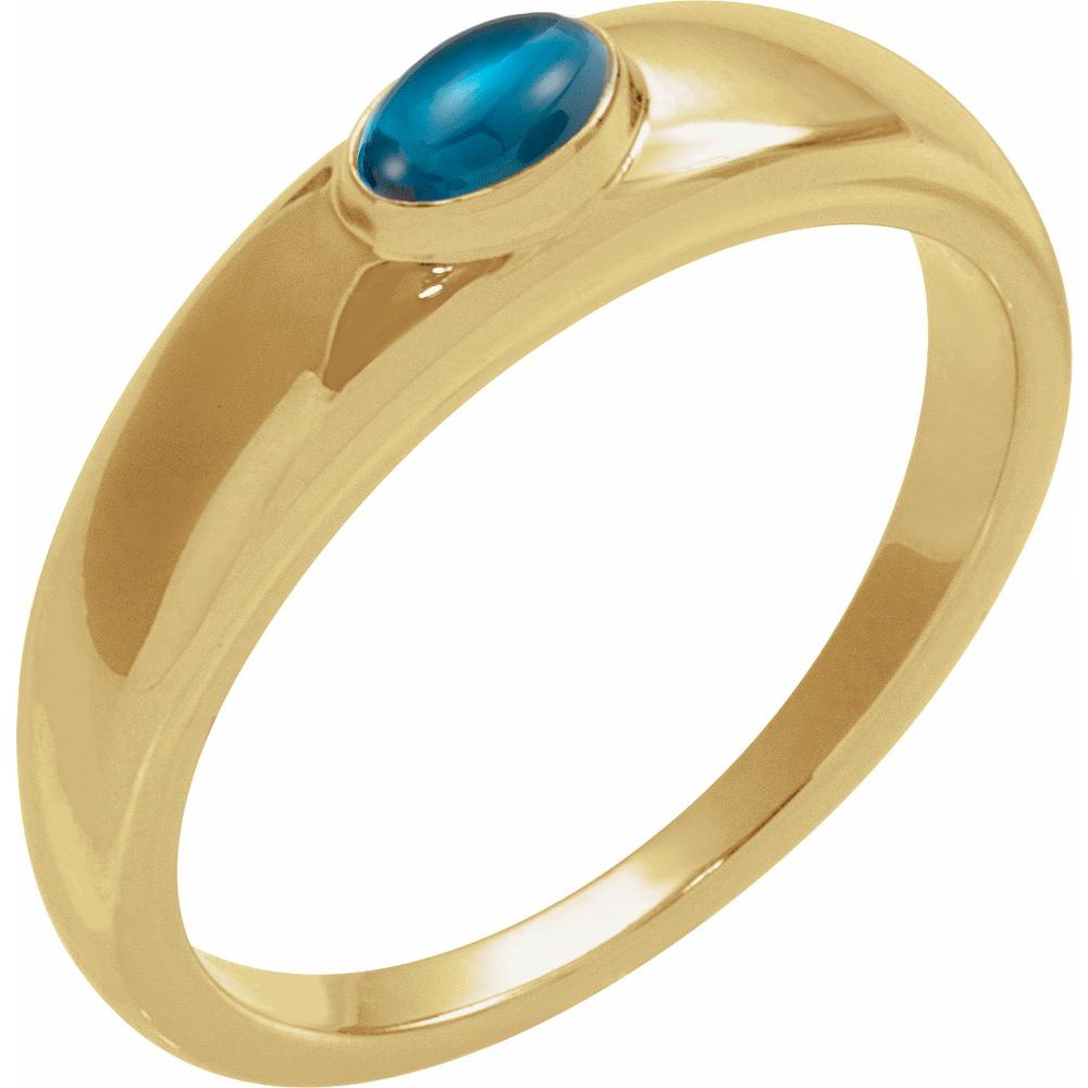 14K Yellow Natural London Blue Topaz Cabochon Dome Ring