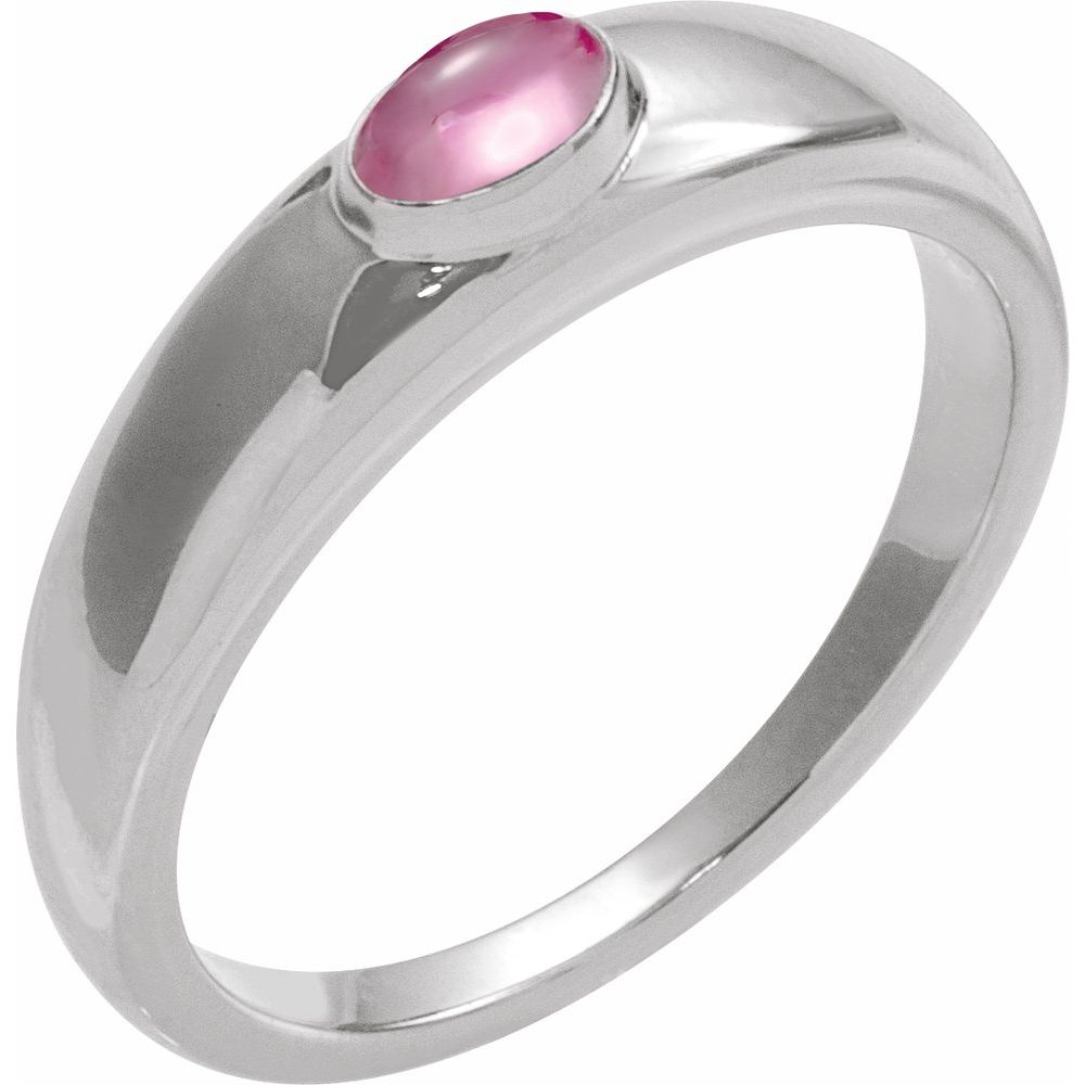 Sterling Silver Natural Pink Tourmaline Dome Ring