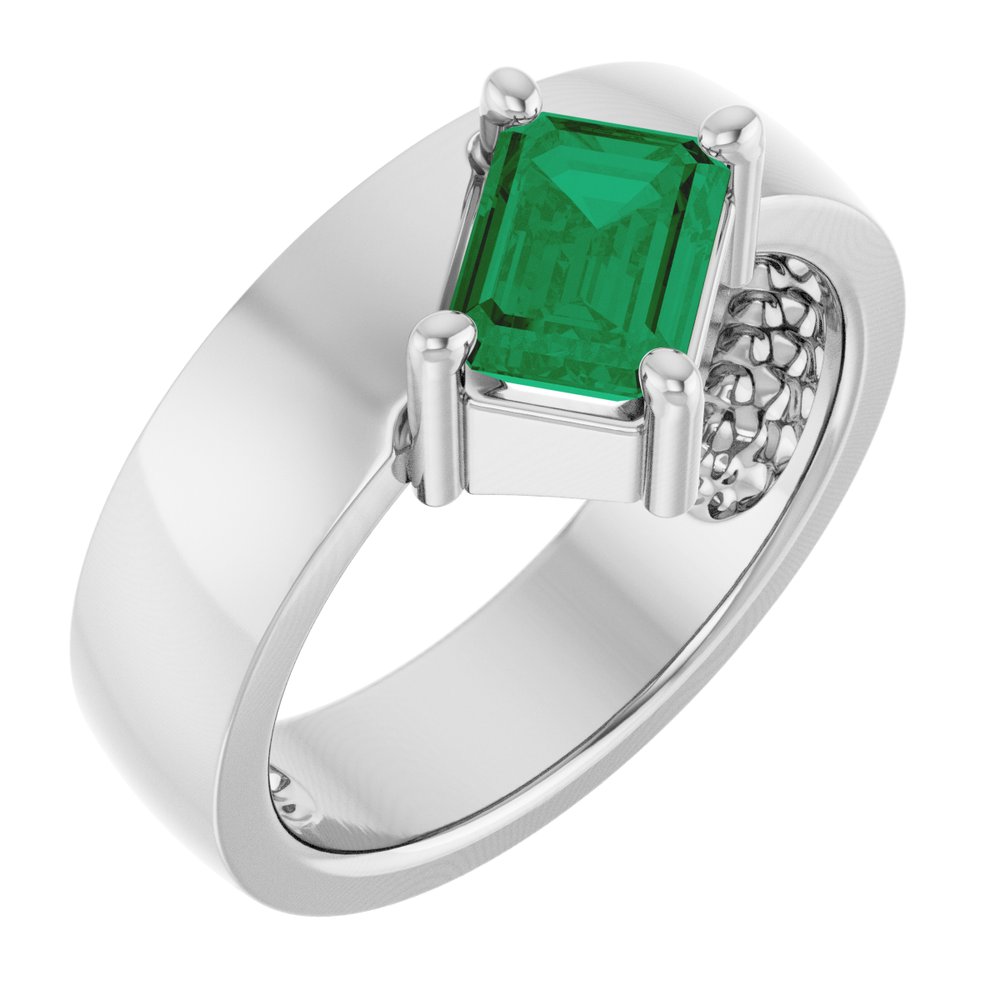 Sterling Silver Lab-Grown Emerald Asymmetric Solitaire Ring