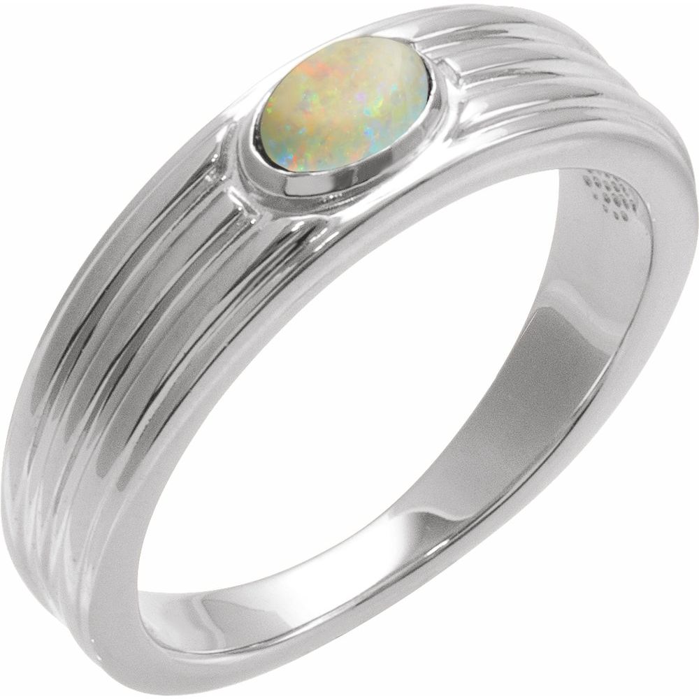 Sterling Silver 5x3 mm Oval Natural White Opal Cabochon Ring