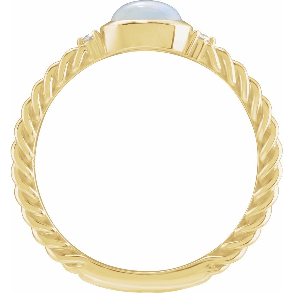 14K Yellow Natural White Opal & .03 CTW Natural Diamond Cabochon Ring