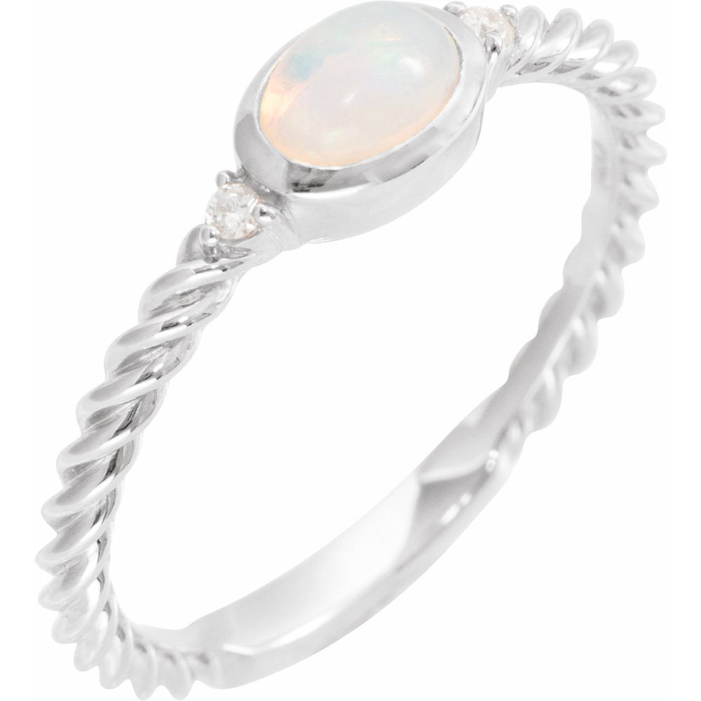 Sterling Silver Natural White Opal & .03 CTW Natural Diamond Cabochon Ring