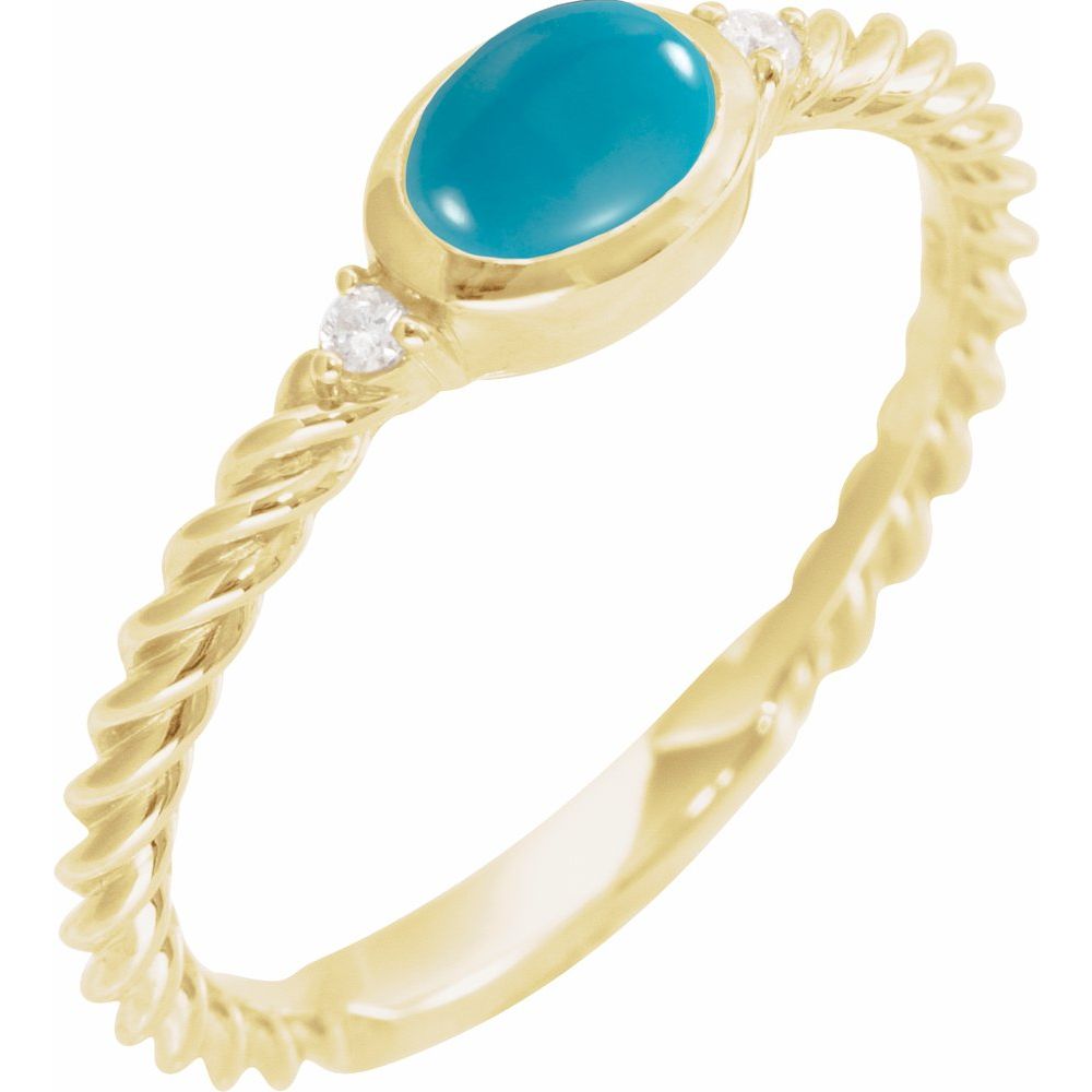 14K Yellow Natural Turquoise & .03 CTW Natural Diamond Cabochon Ring