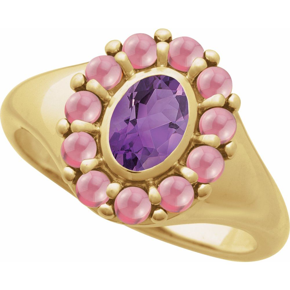 
                  
                    14K Yellow Natural Amethyst & Natural Rhodolite Garnet Halo-Style Ring
                  
                