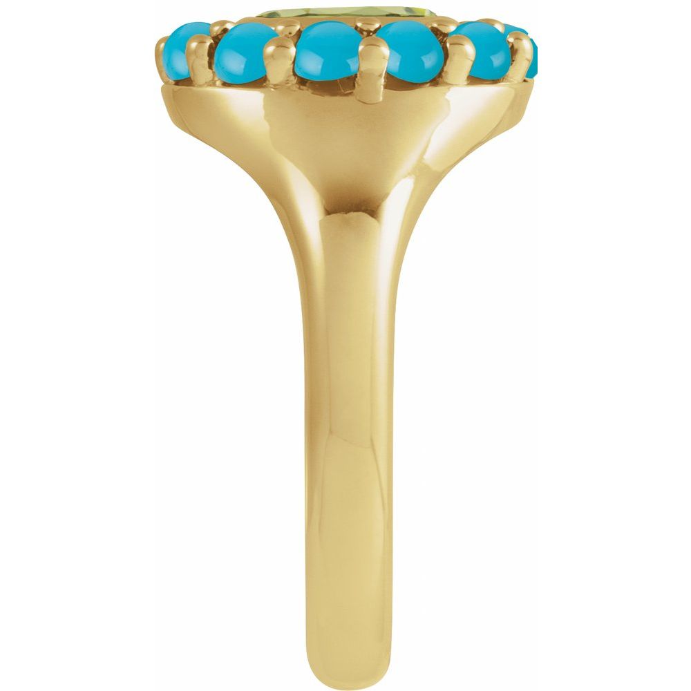 
                  
                    14K Yellow Natural Peridot & Natural Turquoise Halo-Style Ring
                  
                