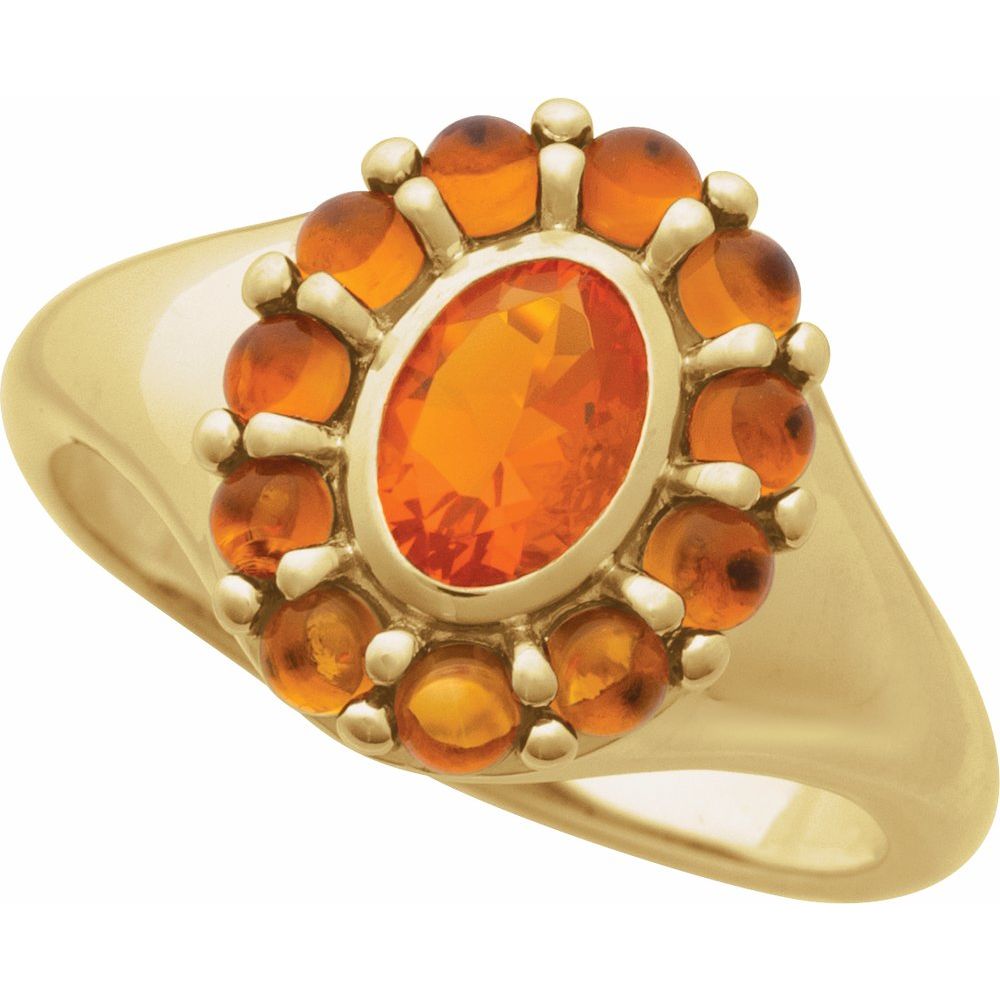
                  
                    14K Yellow Natural Mexican Fire Opal & Natural Citrine Halo-Style Ring
                  
                