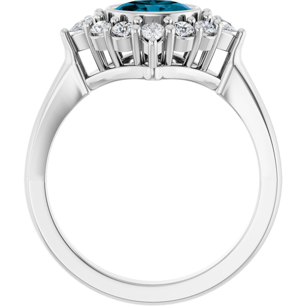 Sterling Silver Natural London Blue Topaz & 3/8 CTW Lab-Grown Diamond Halo-Style Ring