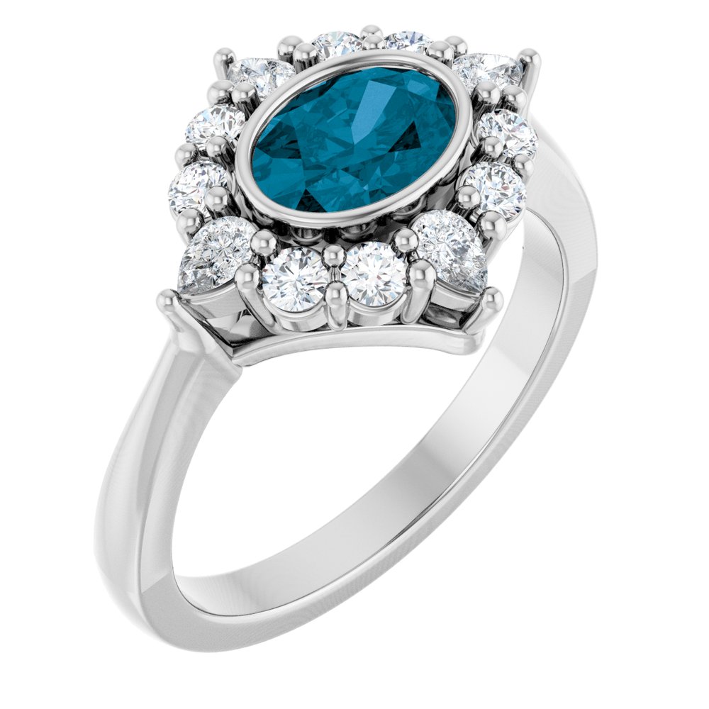 Sterling Silver Natural London Blue Topaz & 3/8 CTW Lab-Grown Diamond Halo-Style Ring