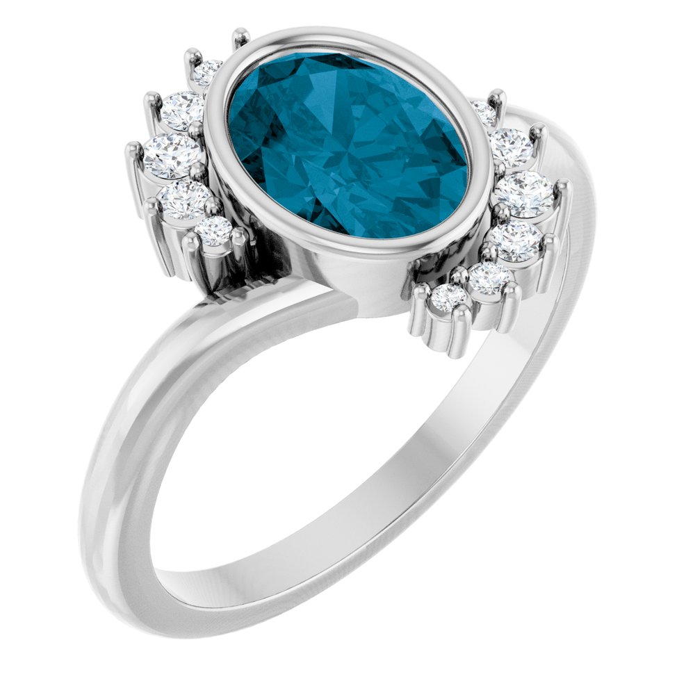 Sterling Silver Natural London Blue Topaz & 1/8 CTW Natural Diamond Ring