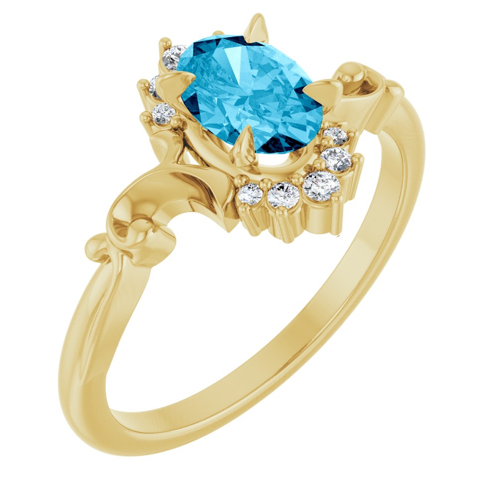 14K Yellow Lab-Grown Aqua Sapphire & .08 CTW Natural Diamond Ring
