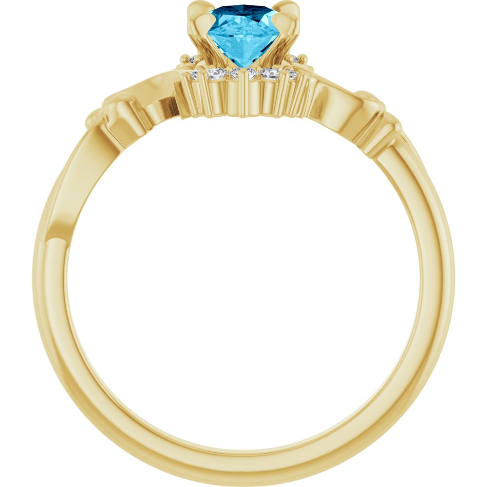 14K Yellow Lab-Grown Aqua Sapphire & .08 CTW Natural Diamond Ring