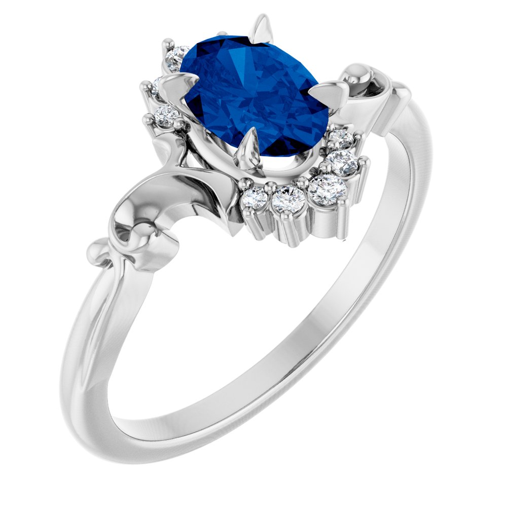 Sterling Silver Lab-Grown Blue Sapphire & .08 CTW Natural Diamond Ring
