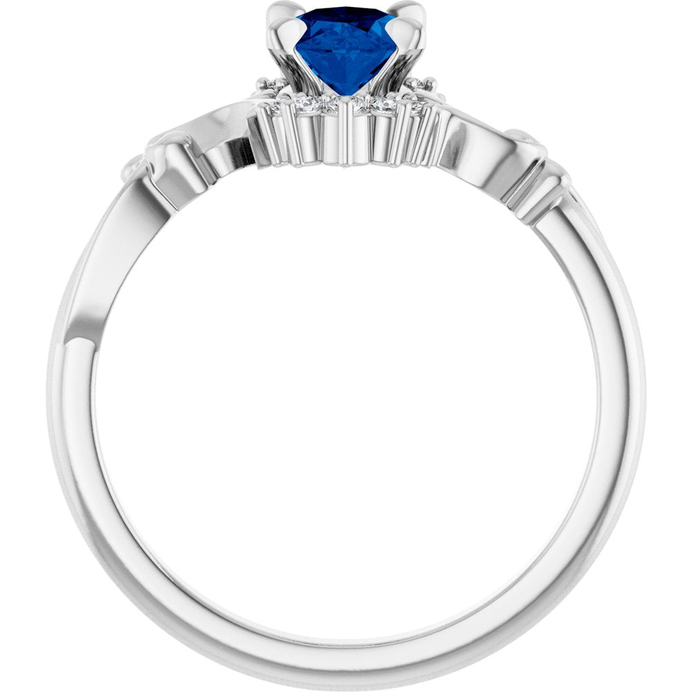 Sterling Silver Lab-Grown Blue Sapphire & .08 CTW Natural Diamond Ring