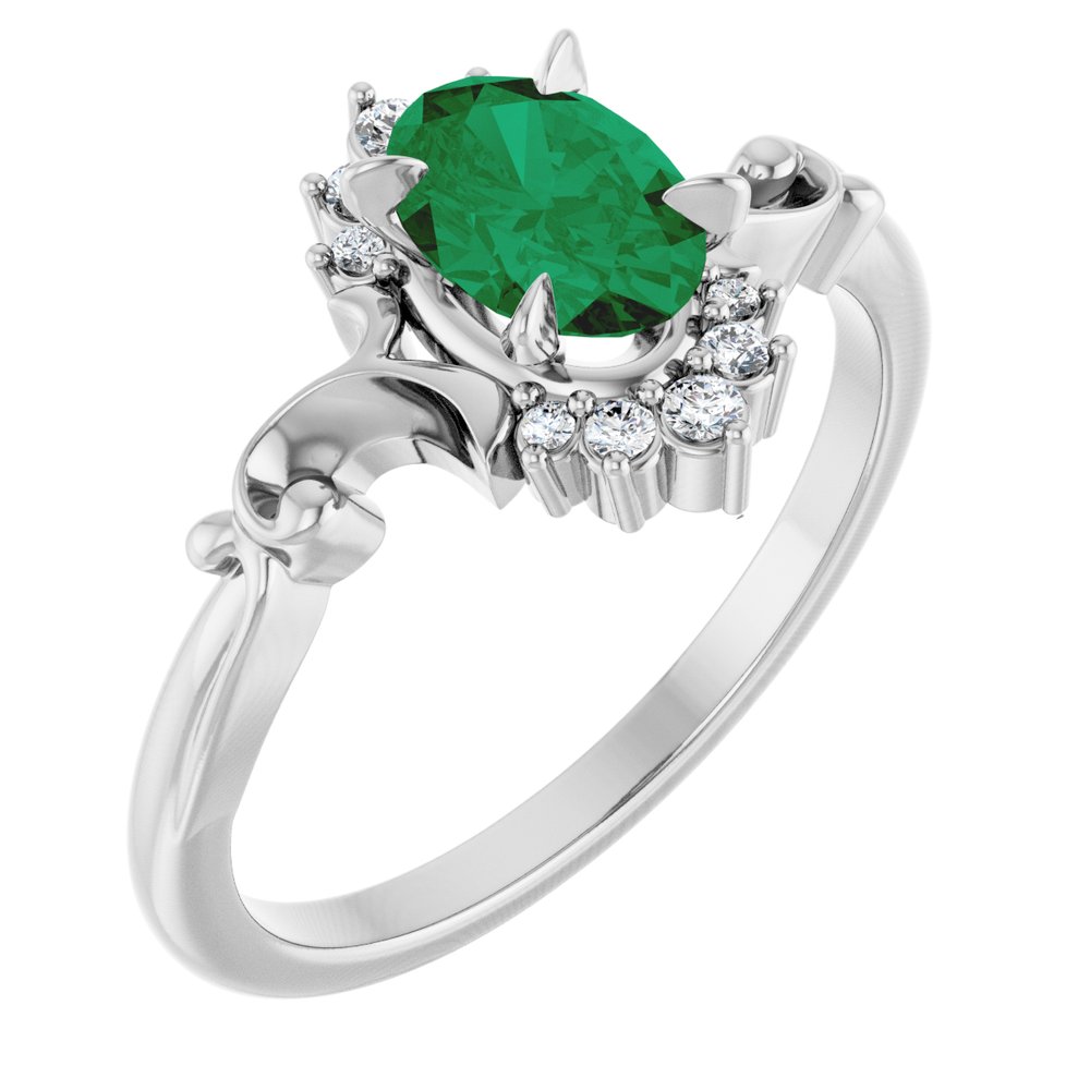 Sterling Silver Lab-Grown Emerald & .08 CTW Natural Diamond Ring