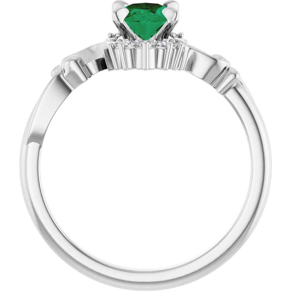 Sterling Silver Lab-Grown Emerald & .08 CTW Natural Diamond Ring