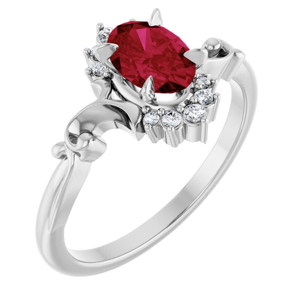 Sterling Silver Lab-Grown Ruby & .08 CTW Natural Diamond Ring