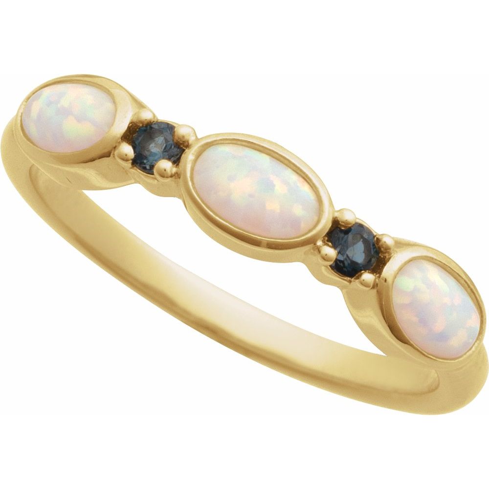 
                  
                    14K Yellow Lab-Grown White Opal & Natural London Blue Topaz Stackable Ring
                  
                