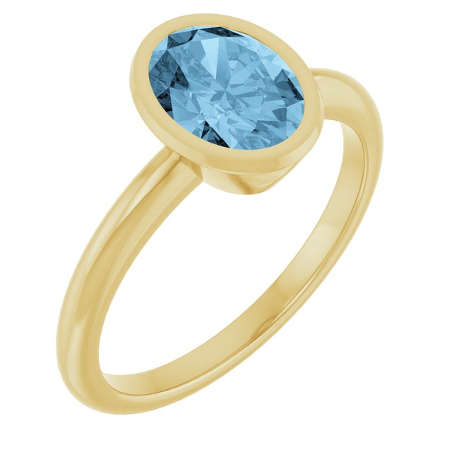 8 × 6 mm Natural Sky Blue Topaz Bezel-Set Ring in 14K Yellow Gold, Size 7