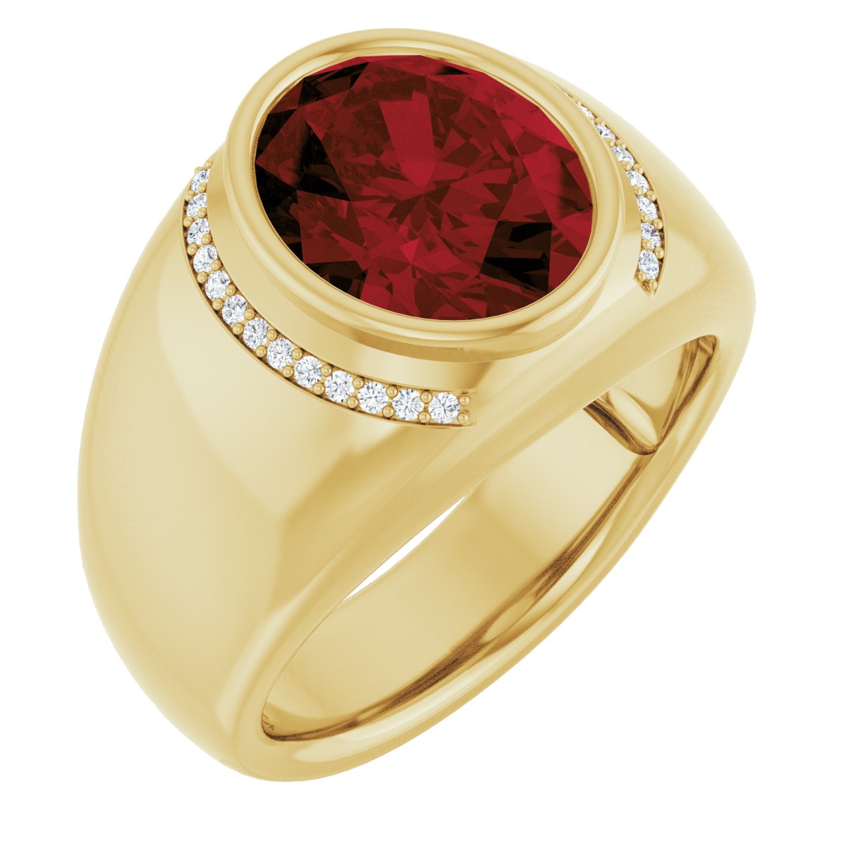 14K Yellow Gold Natural Mozambique Garnet & 1/8 CTW Natural Diamond Ring