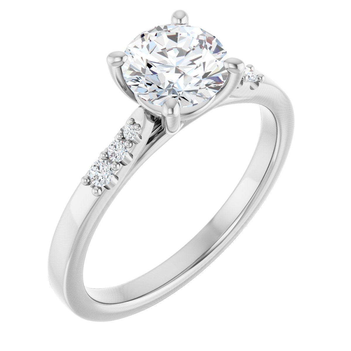 14K White Round 1 ct Engagement Ring