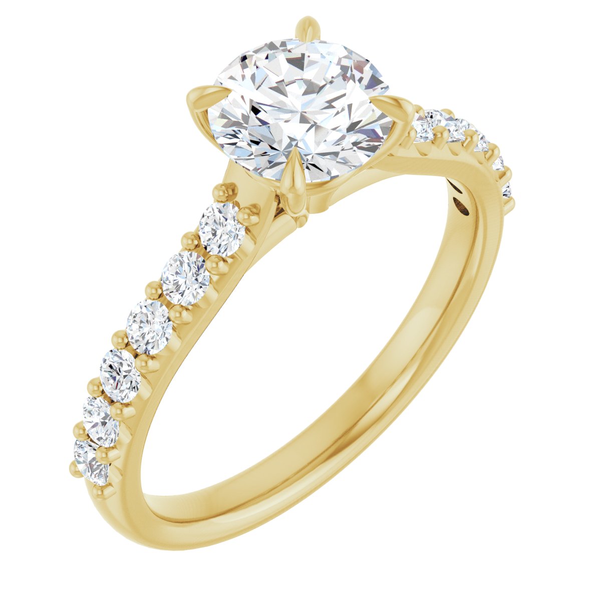 14K Yellow Round 1 ct Engagement Ring