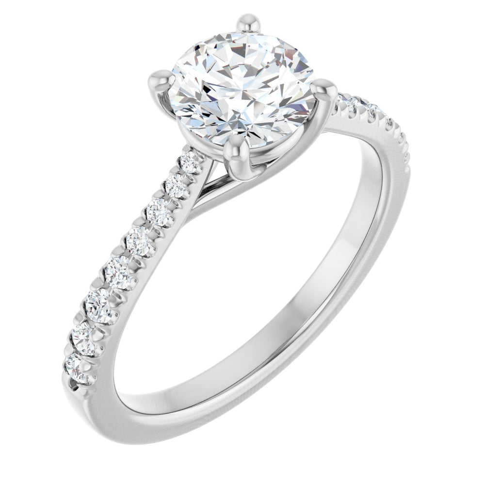 14K White Round 1 ct French Set Engagement Ring