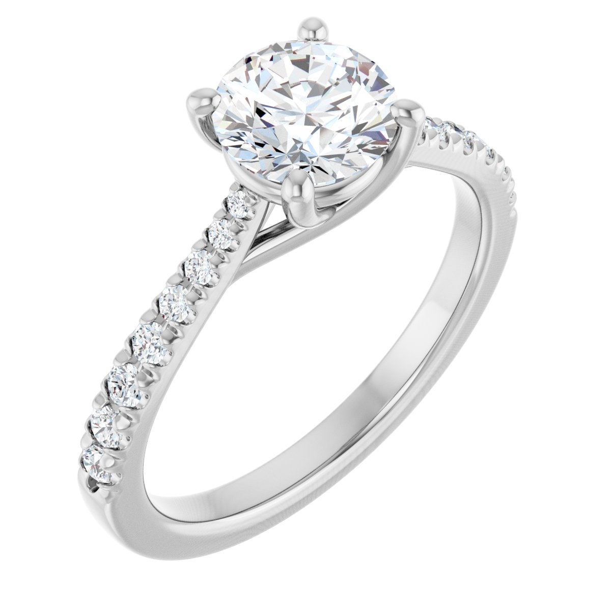 14K White Round 1 ct French Set Engagement Ring