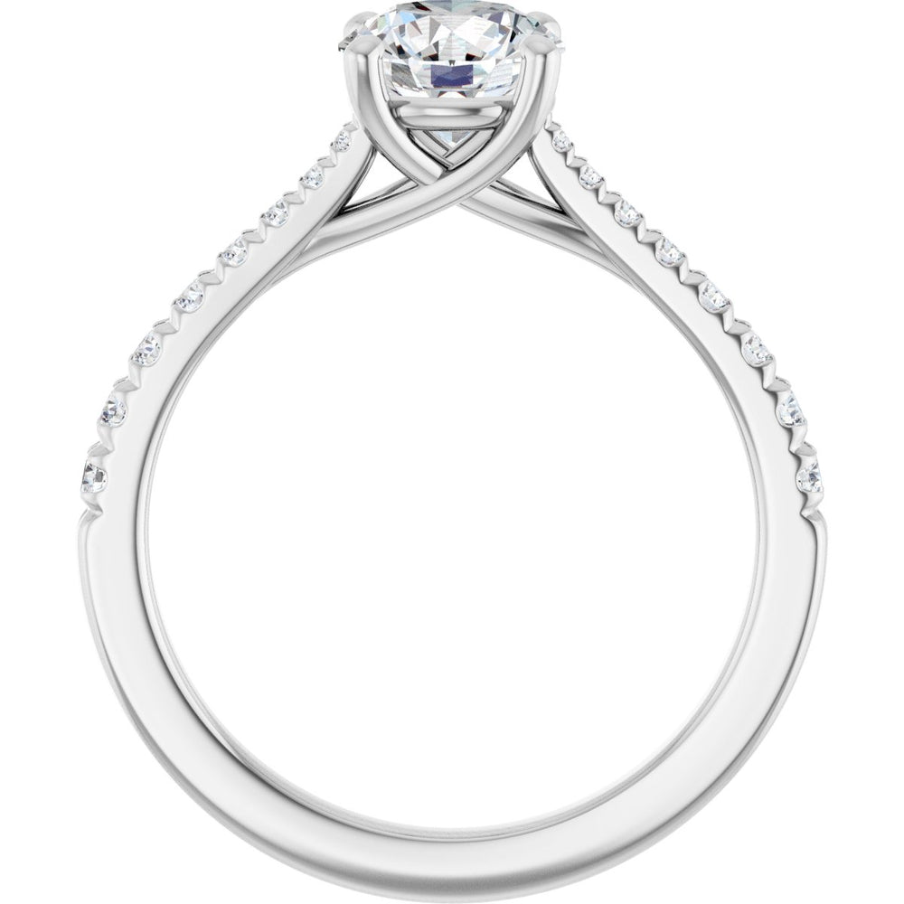 14K White Round 1 ct French Set Engagement Ring