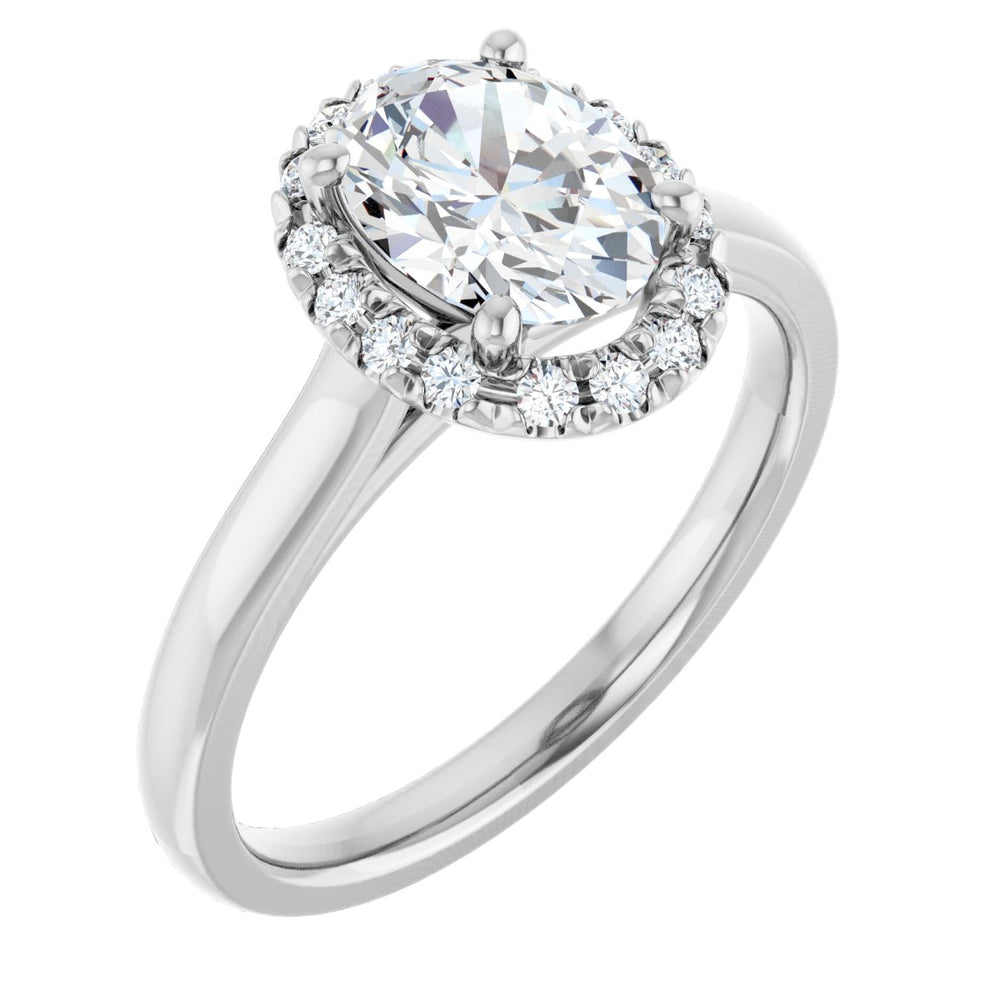 14K White Oval 1 ct French-Set Engagement Ring