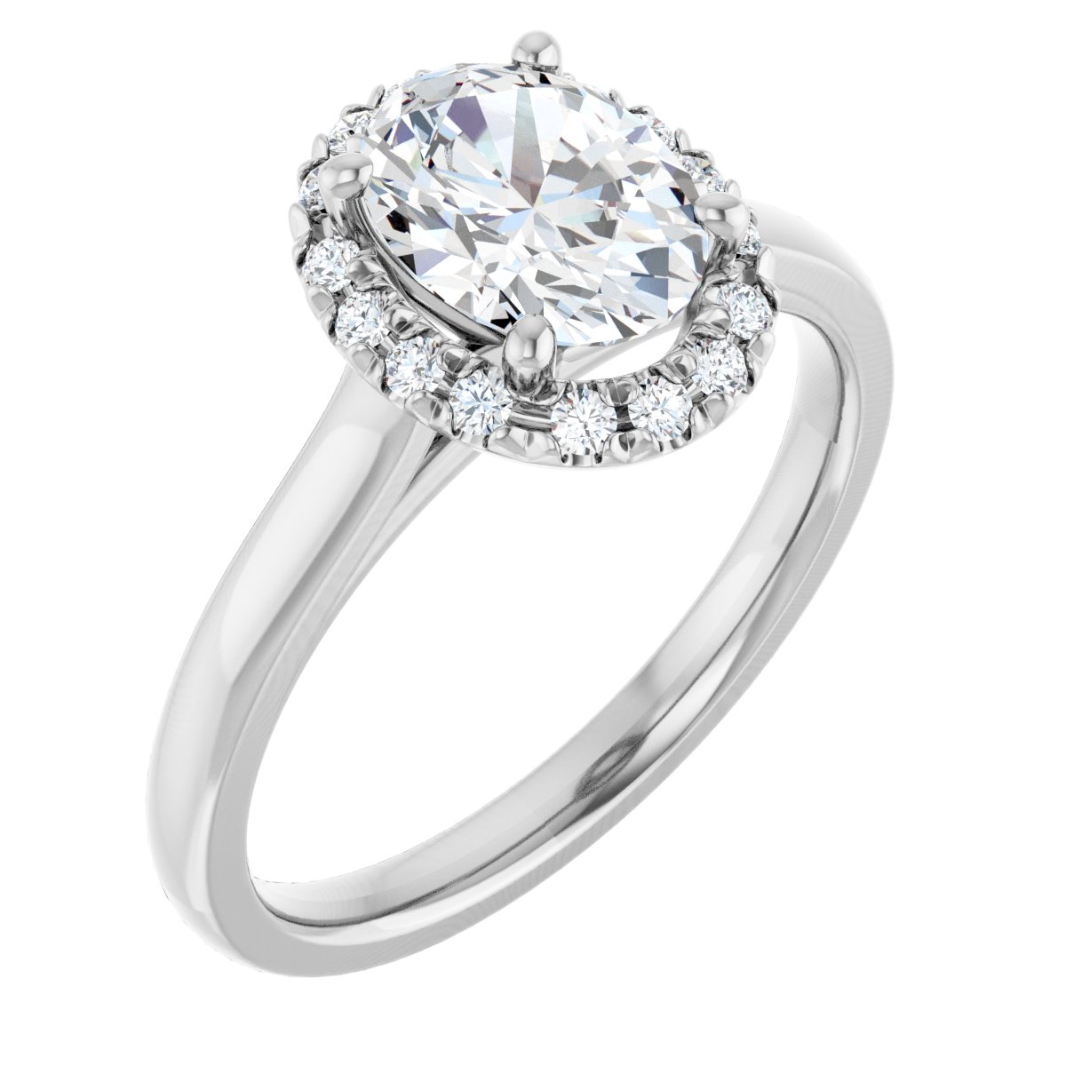 14K White Oval 1 ct French-Set Engagement Ring