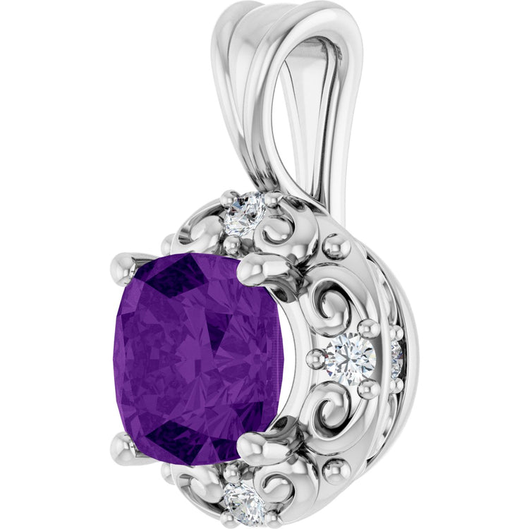 Platinum Natural Amethyst & 1/8 CTW Natural Diamond Charm/Pendant