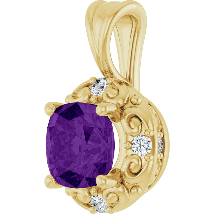 14K Yellow Gold Natural Amethyst & 1/8 CTW Natural Diamond Charm/Pendant