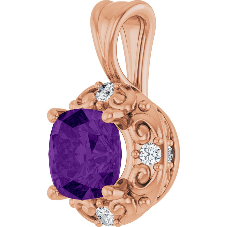14K Rose Gold Natural Amethyst & 1/8 CTW Natural Diamond Charm/Pendant