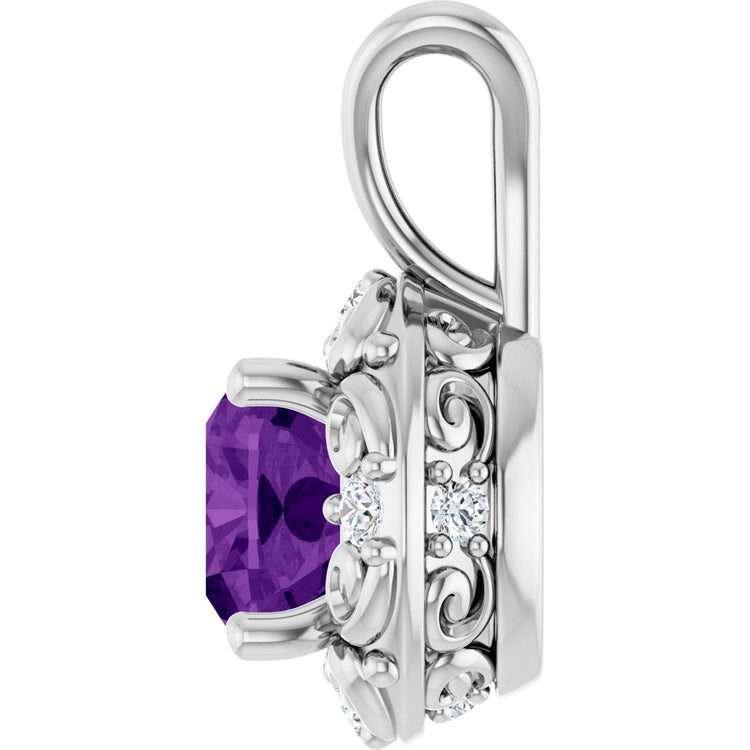 Platinum Natural Amethyst & 1/8 CTW Natural Diamond Charm/Pendant