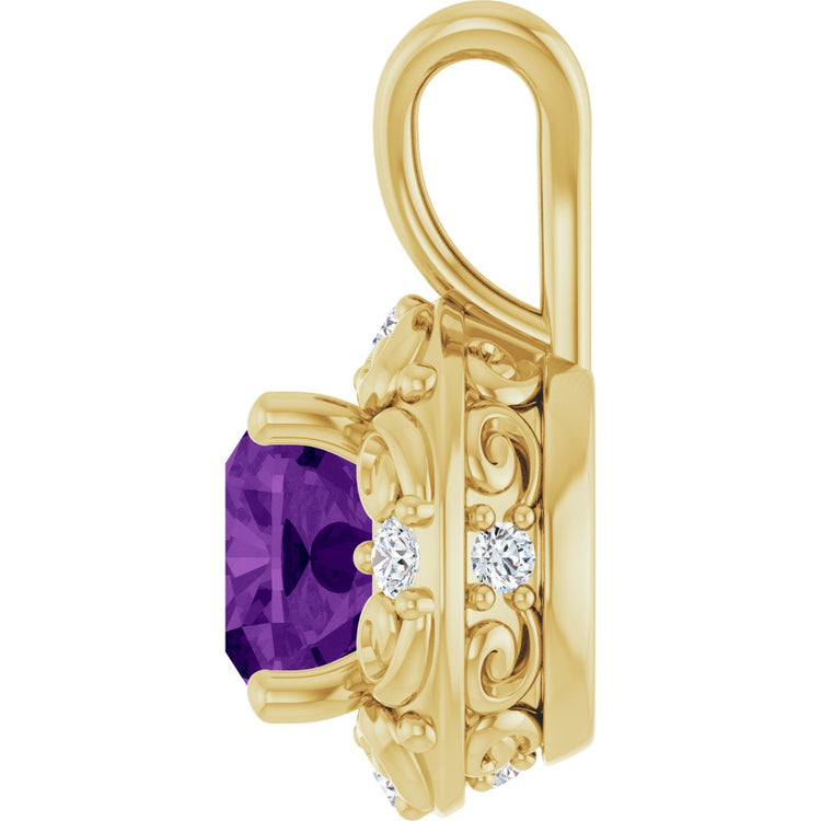 14K Yellow Gold Natural Amethyst & 1/8 CTW Natural Diamond Charm/Pendant