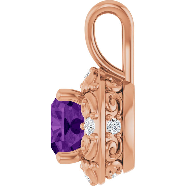 14K Rose Gold Natural Amethyst & 1/8 CTW Natural Diamond Charm/Pendant