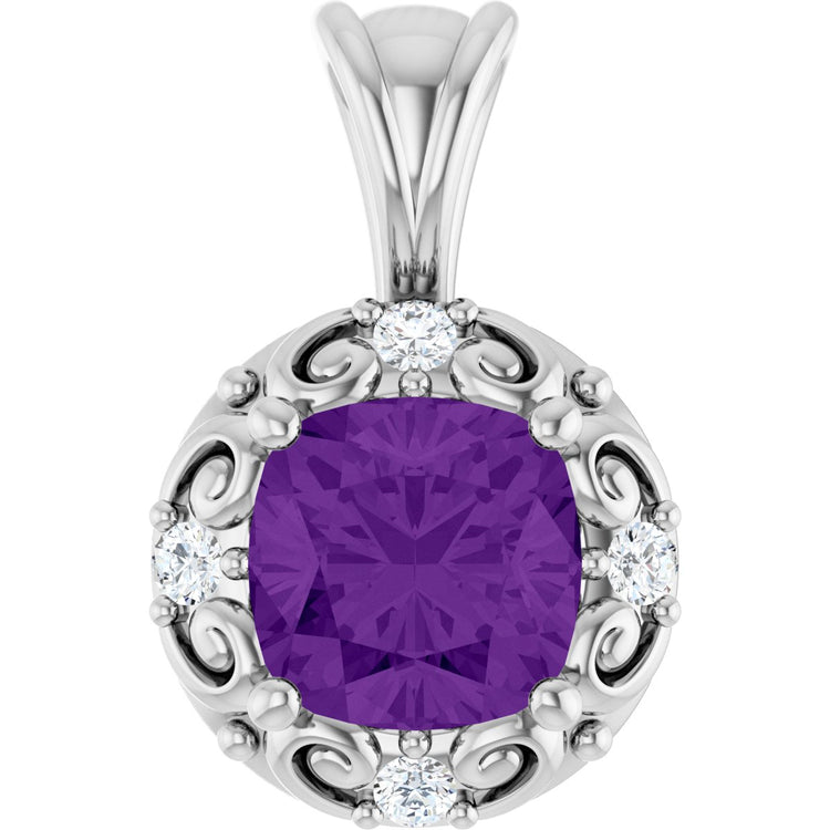 Platinum Natural Amethyst & 1/8 CTW Natural Diamond Charm/Pendant