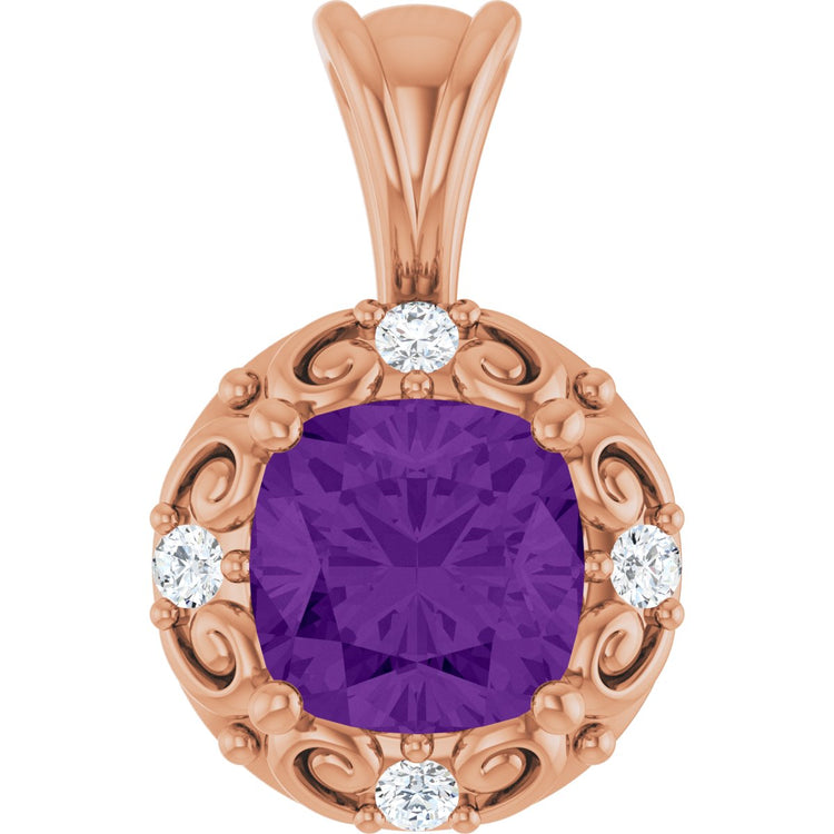 14K Rose Gold Natural Amethyst & 1/8 CTW Natural Diamond Charm/Pendant